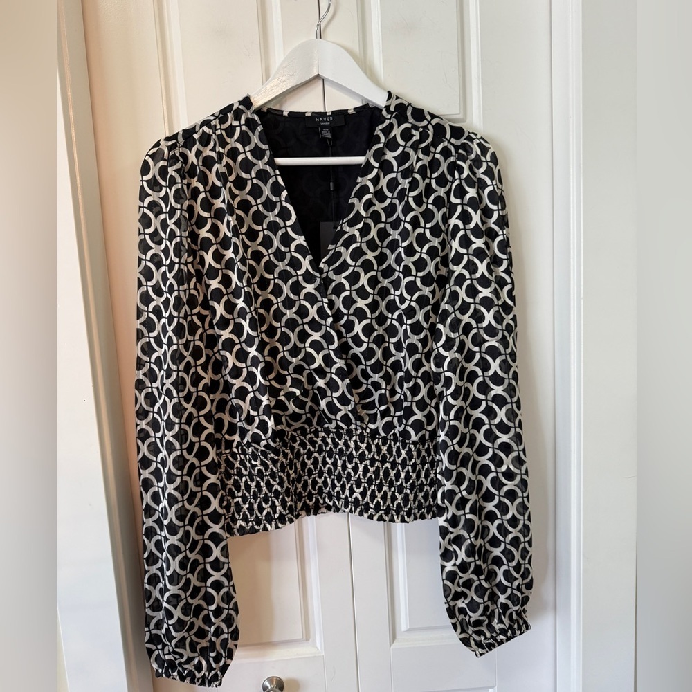 Haver London Chic Black and White Patterned Blouse | Medium